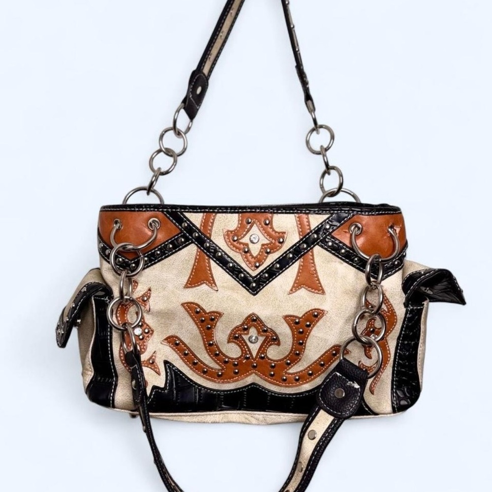 Studded Western Cowgirl Satchel Tote Bag - Picture 3 of 8